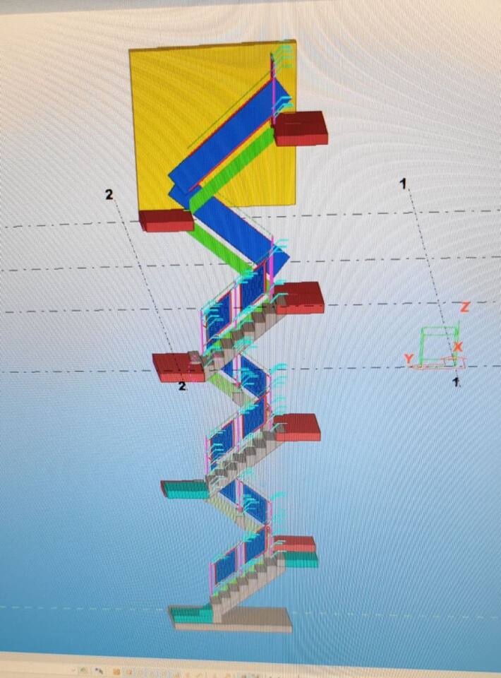 3D model: Dog-leg stair through the floors