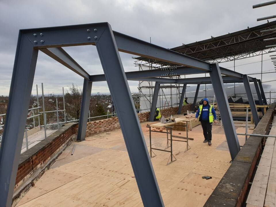 Built: Rooftop frame with raked legs